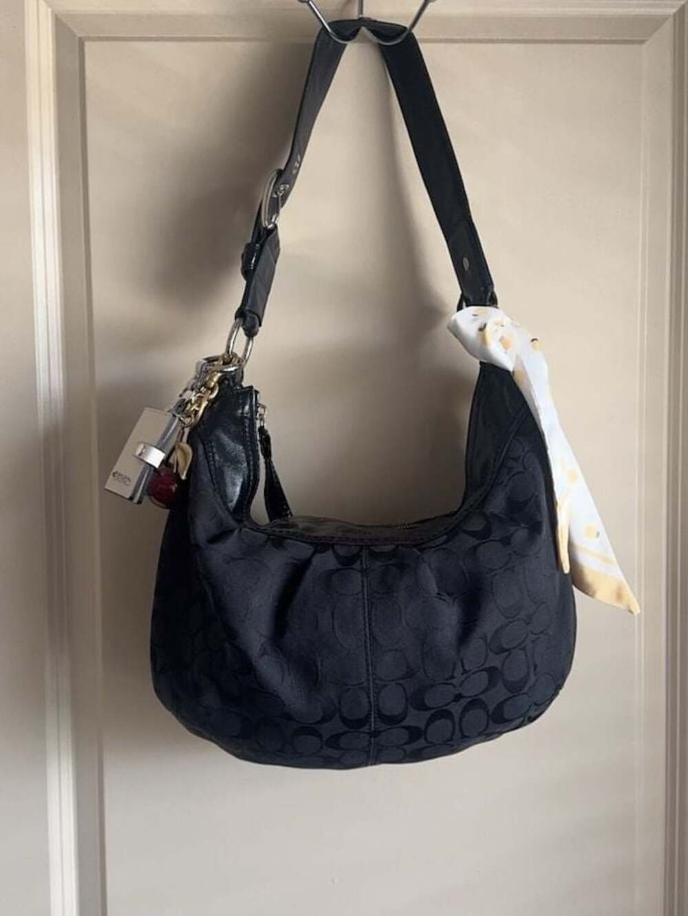 Y2K Coach Signature Hobo Bag Black Monogram Canvas Silver Hardware Vintage 00s